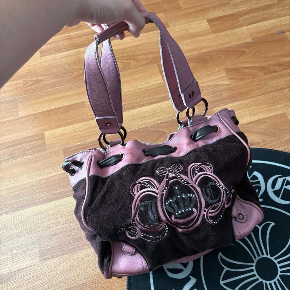 Juicy Couture Daydreamer Velour Pink Green Y2K Pom Pom Bag Purse